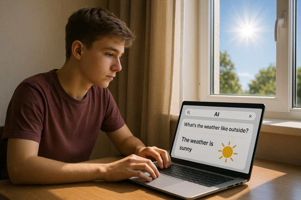 Imagen de un adolescente trabajando con una IA
