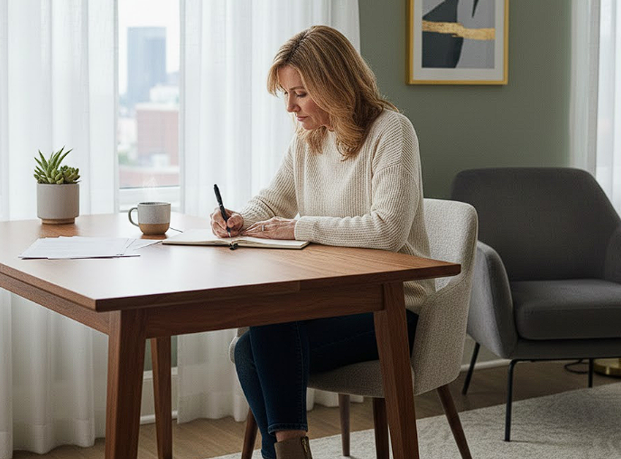 Una mujer escribiendo los propósitos de año nuevo