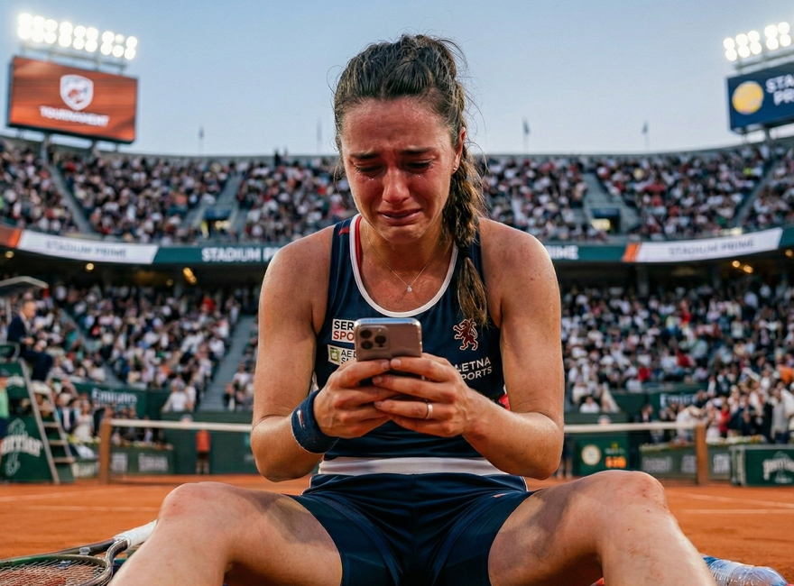 Tenista leyendo un mensaje ofensivo en su móvil