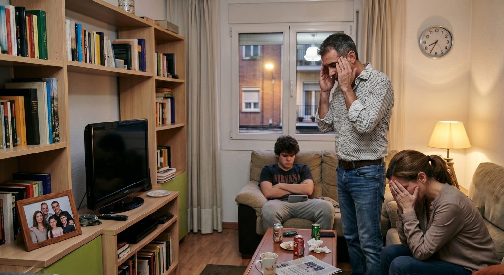 Un adolescente discutiendo con sus padres.